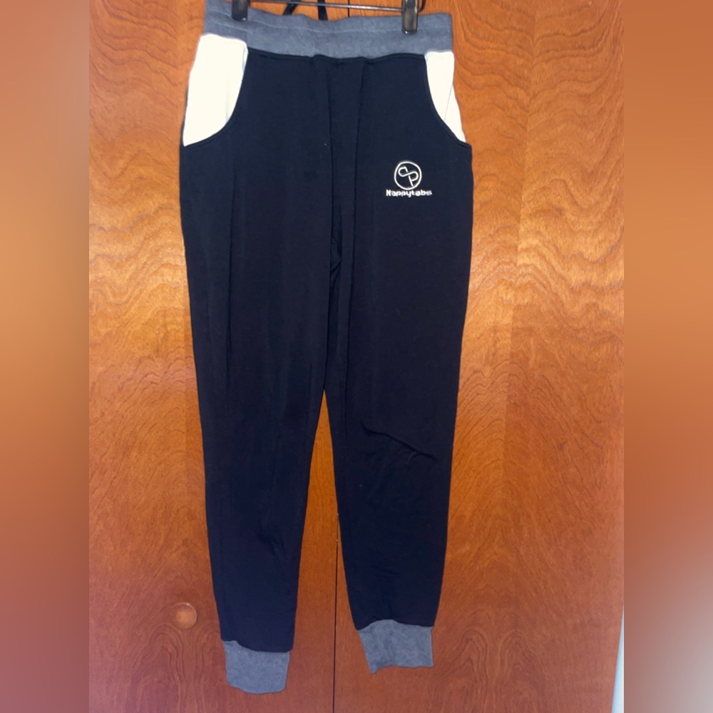 Black and White Track Pants with Tapered Leg and Elastic Waistband